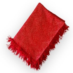 Vintage Bright Red White Throw Blanket Fringe